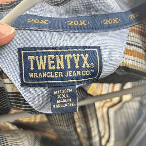Wrangler 20x Shirt Mens XXL Yellow Black Plaid Heavy Flannel Button Down EUC - Picture 3 of 5